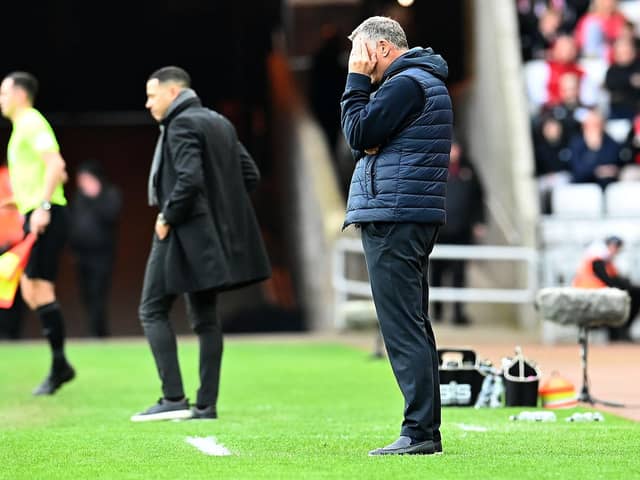 Sunderland boss Tony Mowbray watches on at the Stadium of Light