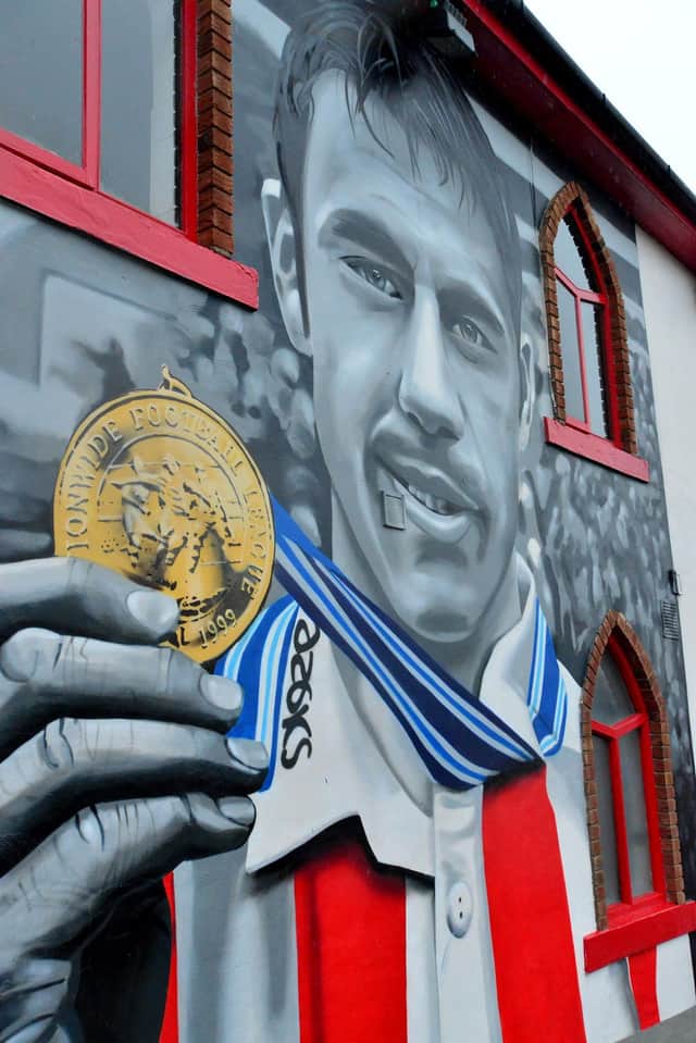 The Kevin Phillips mural painted on the side of The Times Inn.  Picture by Frank Reid