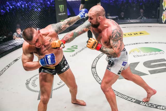 Phil De Fries, right, at one of his previous KSW fights. Photo courtesy of KSW