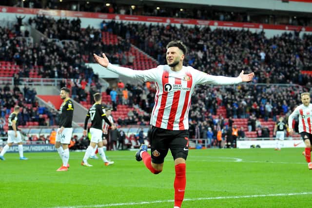 Leon Dajaku celebrates his early goal at the Stadium of Light