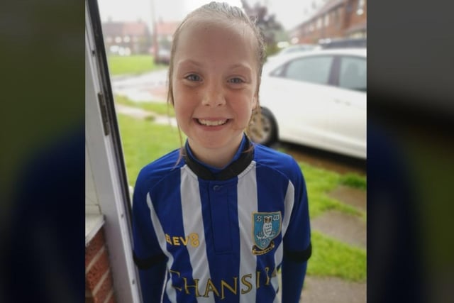 "Lily-Mae, nine, in her under 10s Sheffield Wednesday ladies kit," says Kelly Marie Macdonald.