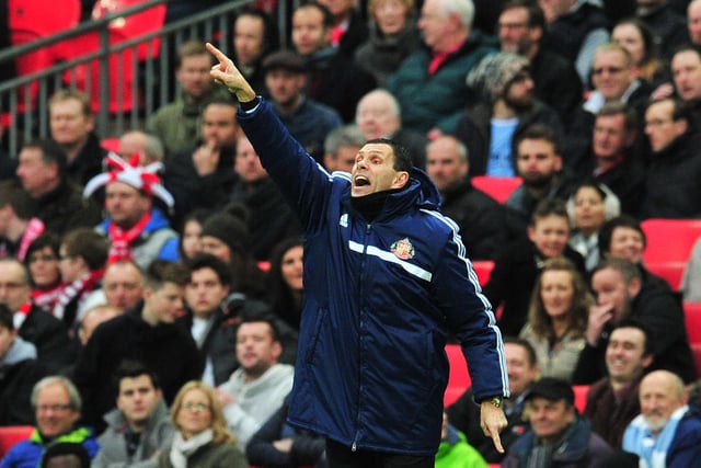 Sunderland's Uruguayan manager Gus Poyet reacts from the touchline during the League Cup final football match between Manchester City and Sunderland at Wembley Stadium in London on March 2, 2014.