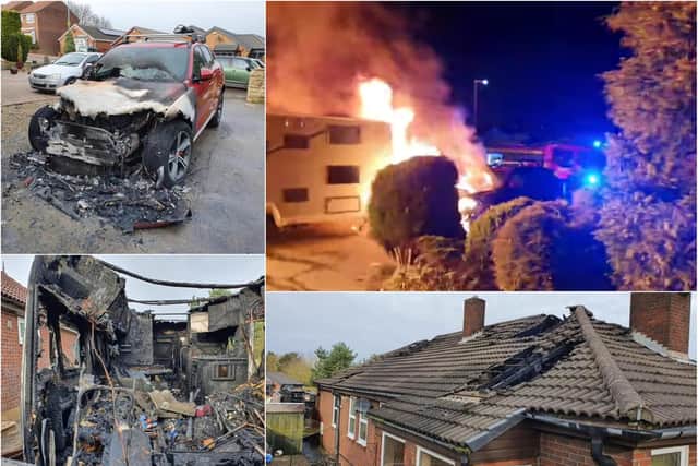 A car, house and caravan were set alight in a suspected arson attack in Wingate