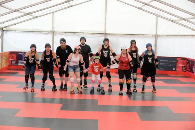 Members of the Sunderland roller derby team check out the rink