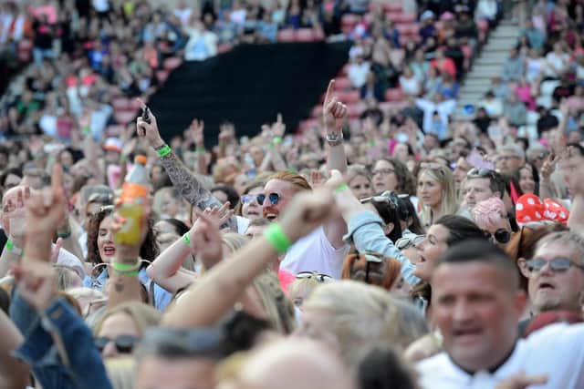 Pink Summer Carnival tour fans light up at the Stadium of Light.