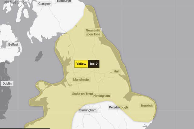A graphic from the Met Office shows the area covered by the latest warning.