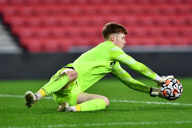 U23 goalkeeper Jacob Carney makes a save during Sunderland's 2-1 defeat to Newcastle United