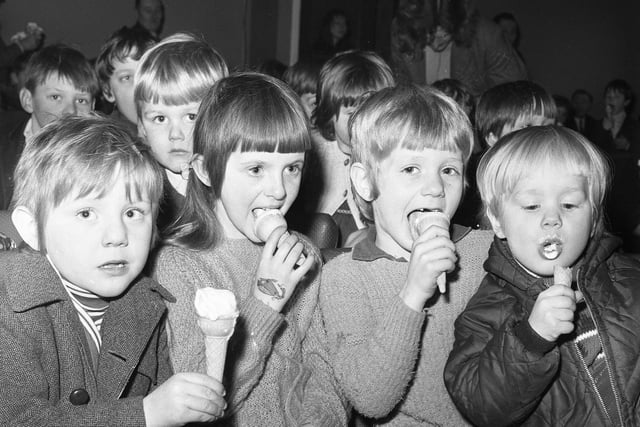 Enjoying an ice-cream during a break in the film show at North Biddick Workmen's Club in 1974.