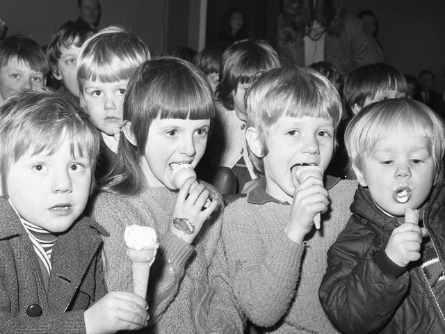 Enjoying an ice-cream during a break in the film show at North Biddick Workmen's Club in 1974.