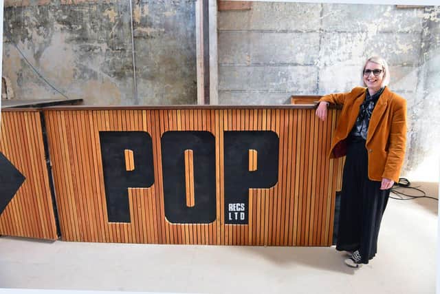 Jo Gordon at Pop Recs with the new bar which has been made with reclaimed materials from the former Dat Bar in Newcastle.