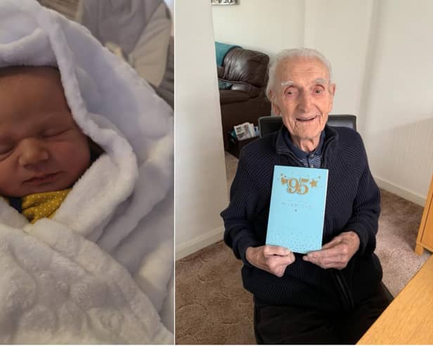 Baby Charlie and his great-grandad Robert share a birthday - on April 1.