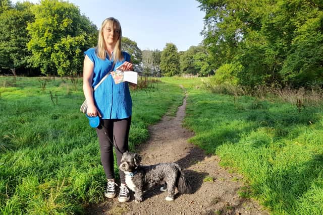 Barbara McStravick found the envelope and its contents while out walking with Murphy in Backhouse Park. Sunderland Echo image.