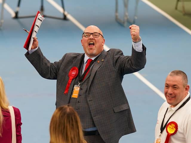 Sunderland City Council leader Graeme Miller reacts as he retains his seat at Washington South Ward. (Photo by Ian Forsyth/Getty Images)