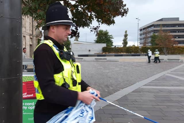 Police removing a cordon in Sunderland city centre following reports of a 'malicious communication' earlier today.