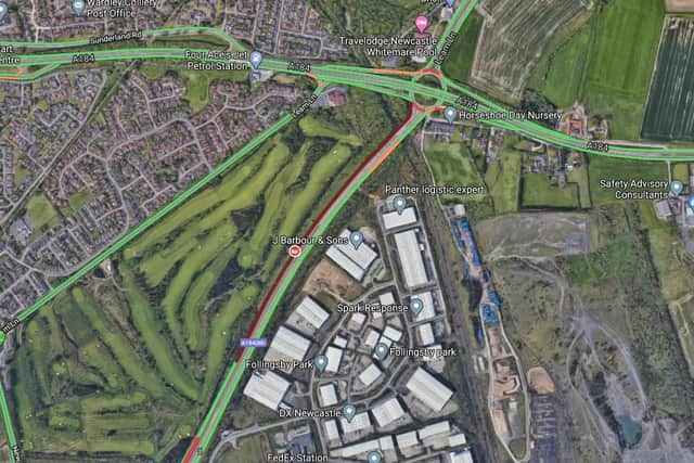 A view of the Google traffic map shows the build up of traffic in the area following the collision earlier today.