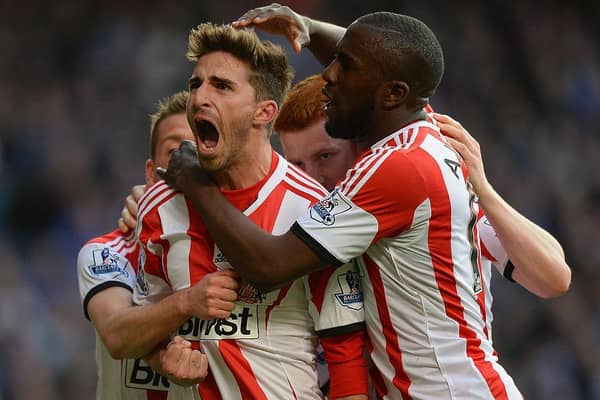 Fabio Borini celebrates after scoring for Sunderland afainst Chelsea. (Photo by Mike Hewitt/Getty Images)