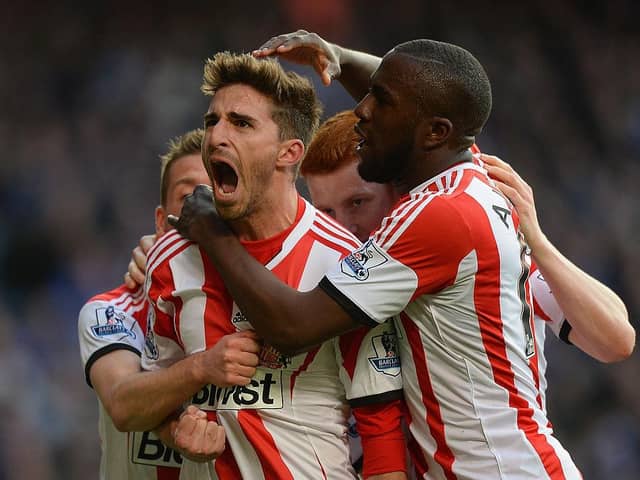 Fabio Borini celebrates after scoring for Sunderland afainst Chelsea. (Photo by Mike Hewitt/Getty Images)