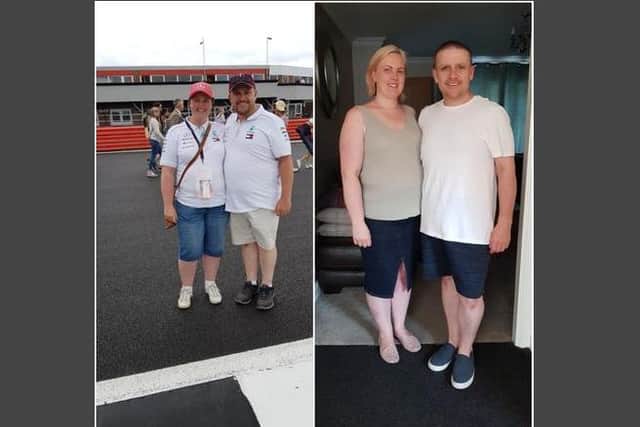 Peter and Zoe Taylor, before (left) and after their weight loss journey