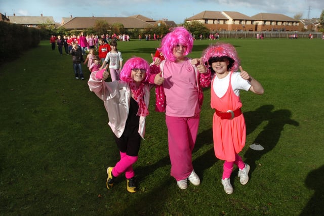 Pictured taking part in Niall's Pink Mile at Bishop Harland School 13 years ago were Scot Quinn,  Mark Smith, and Dylon Jordin.