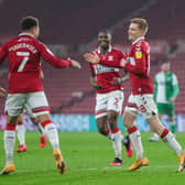 Middlesbrough's Duncan Watmore is congratulated.