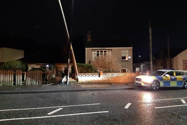 A car reportedly collided with a telegraph pole.