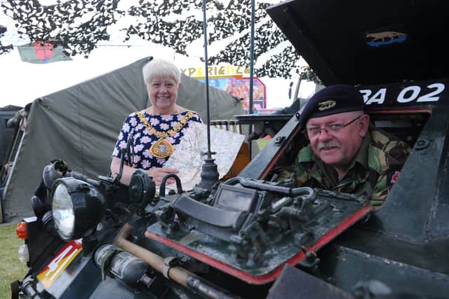 Sunderland Armed Forces Day at Seaburn Park - the Mayor of Sunderland Cllr Alison Smith with John Wilkinson.