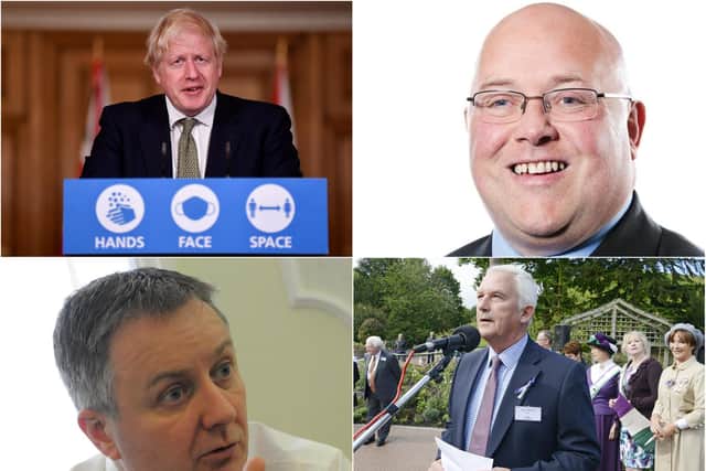 (Clockwise from top left) Prime Minister Boris Johnson, Cllr Graeme Miller, Cllr  Glen Sanderson and Cllr Iain Malcolm.