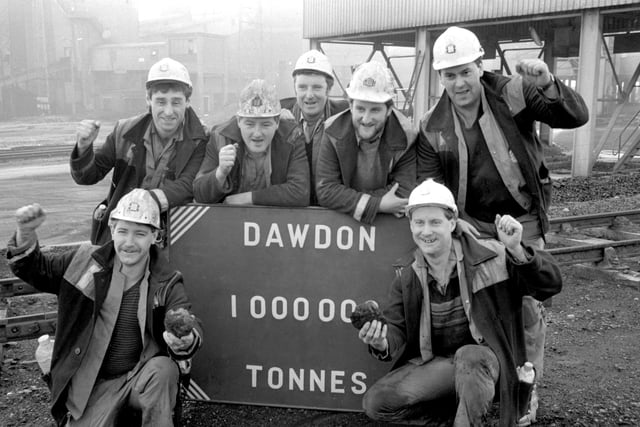 Dawdon Pit miners, pictured here in March 1987, pass the million tonne milestone. The colliery closed in 1991.