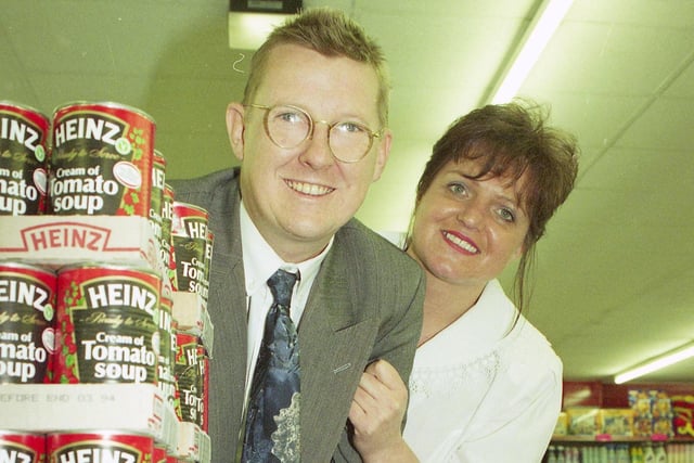 Kevin Kennedy, alias Curly Watts from Coronation Street with Job Lot manageress Angela Callaghan, in 1994. Did you see him in Holmeside?