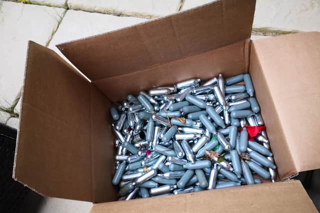 He collected 236 empty nitrous oxide canisters. Photo credit: Jonathan Boulton