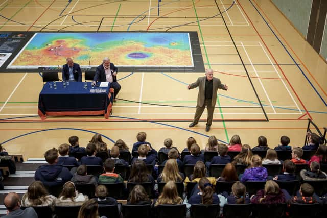 Dr Andrew Aldrin speaking with children during the event at the University of Sunderland. 

Picture: DAVID WOOD