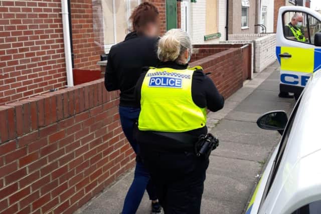 A photo shared by Northumbria Police following the dawn raid where a woman and man were arrested.
