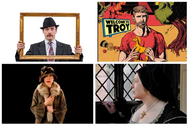 Coming to Arts Centre Washington, clockwise from top left: The Shoddy Detective, The Shodyssey, The Second-Best Bed and A Room of One's Own.