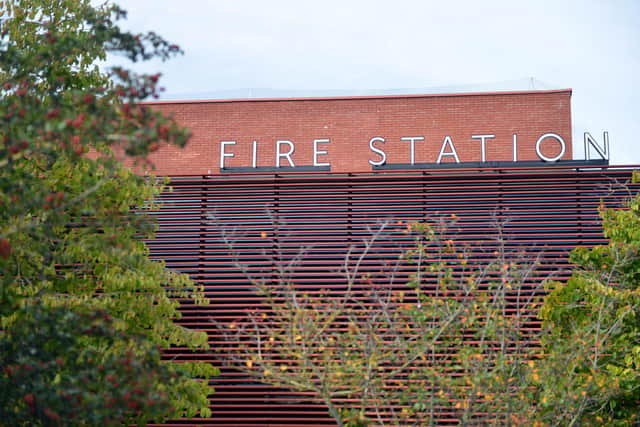 Sunderland Fire Station Auditorium's new sign as works continue.