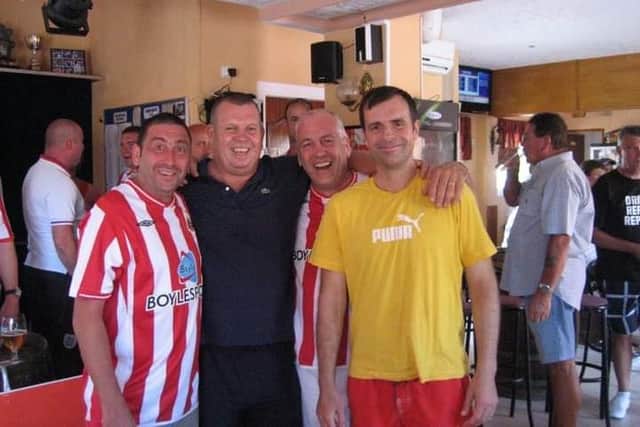 Mackem expat baker Graham Clark, seen here second right during his bar-owning days, next to Tyne Tees presenter Simon O'Rourke in the yellow T-shirt.