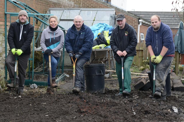 Volunteers re-vamping an allotment behind The Welcome Tavern in 2015.