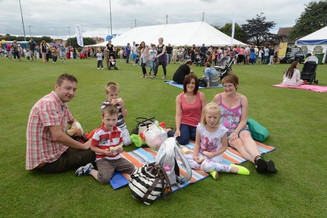Having a picnic at the 2013 Ryhope Carnival were l-r Micahel Docherty, Aimee Kennedy and their children Adam, Thomas and Leah, and Sharon Malqueen (right).