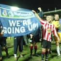 Celebrations at Gigg Lane as Kevin Ball and Chris Makin celebrate Sunderland's promotion at Bury in 1999.