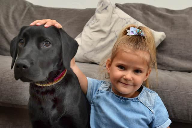 Rubie O'Brien, six, with dog Skye. The family are fundraising for a new wheelchair as Rubie has out grown her current one.