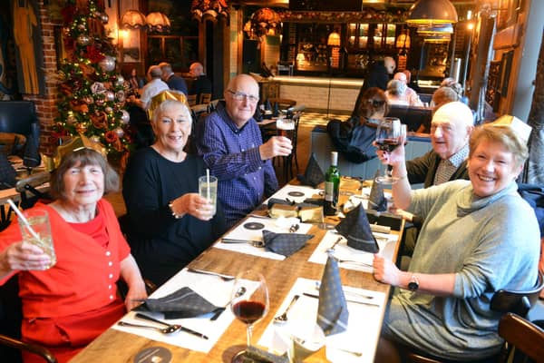 Local housing residents at the Seaburn Inn Christmas free lunch party.