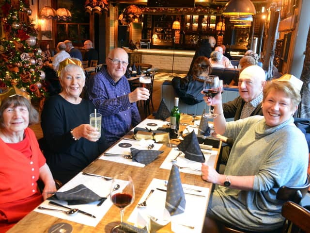 Local housing residents at the Seaburn Inn Christmas free lunch party.