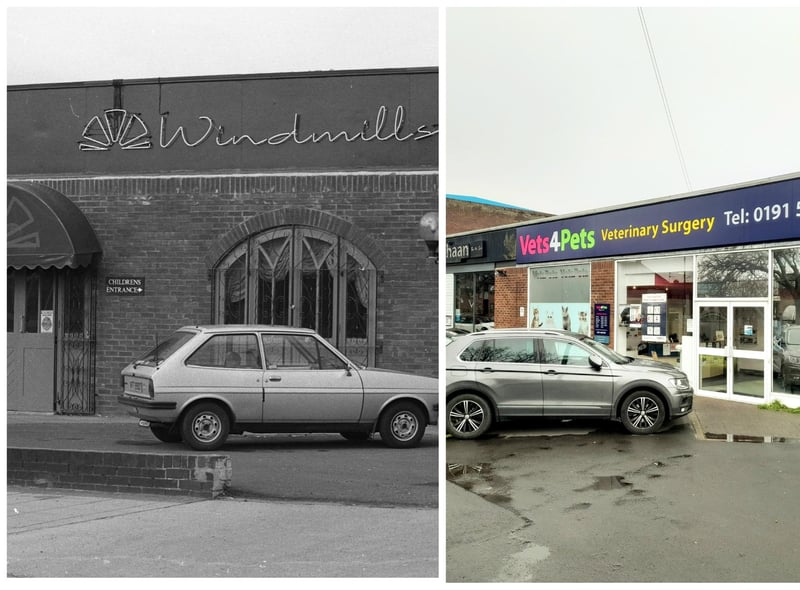 Windmills was a two-room pub and a thriving concern on a weekend at one time. Opened in 1987 and pictured left the following year, it had previously been a garage and is now splits between a vet’s and the Alishaan restaurant.
