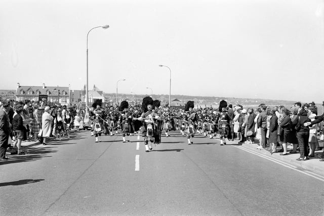 A marching pipe band at Seaburn in 1966. Photo: Bill Hawkins.