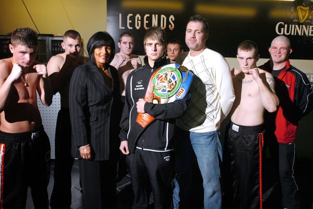 Mixed martial arts was on the bill 15 years ago. In the picture are, left to right, Craig Carter, Michael Gilbertson, the Legends hospitality and events manager Elizabeth Ormston, Marc Coull, Andy Burton, Michael Johnson, Warren Brown, Dean Petty and Paul Grieves.