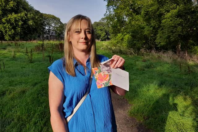 Barbara McStravick was touched by what she found in the envelope in Backhouse Park. Sunderland Echo image.
