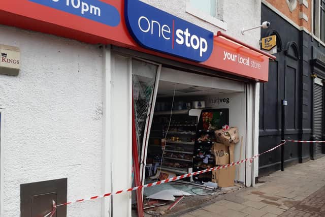 Damage to the front of One Stop shop in Silksworth following the ram raid