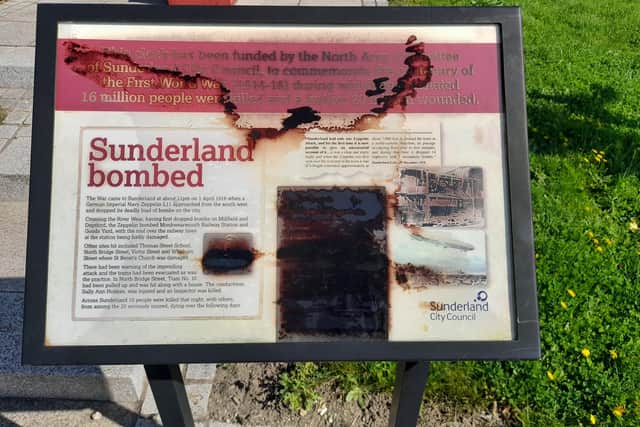 The names of the victims on the information board are no longer legible. Sunderland Echo image.