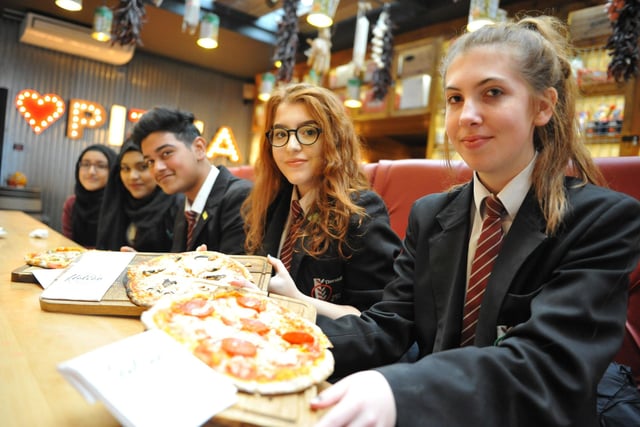 Pupils from Thornhill School tucked into their pizzas during their work discovery project at the Roker Hotel's Italian Farmhouse in 2017.