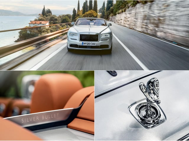 CANVAS: DAWN │MEDIUM: AERO COWLING
The Dawn Silver Bullet collection cuts a dash with a unique Aero Cowling and ultra-metallic Brewster Silver Paint, in a vibrant nod to the epic Rolls-Royce trials cars of the past.
The four-seat Rolls-Royce Drophead is transformed into an adaptable two-seat roadster by the addition of the rakish Aero Cowling with vapour-blasted titanium finisher, heightening the Collection’s sense of speed and purpose. Limited to just 50 examples worldwide, the Aero Cowling windbreak proudly displays the Silver Bullet name and silhouette.
