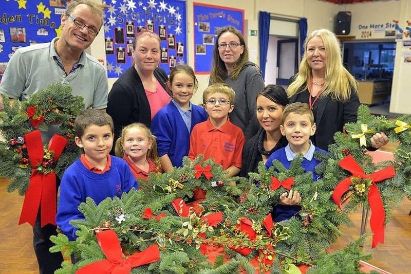 Pupils from Stranton Primary School were pictured during a wreath-making session. They invited Foggy Furze and Burn Valley residents along to create their own and hoped
to get through 300 wreaths by the end of the season.